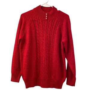 NWT Karen Scott Sweater Red Pearl Mockneck Marled Cable Knit WM SZ L Petite